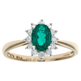 0.67ct Oval Emerald and 0.25ct Round Diamond Cluster Ring in UK Hallmarked 9ct Yellow Gold